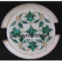 Agra marble inlay coaster set with malachite stone 3.5" Cs-29